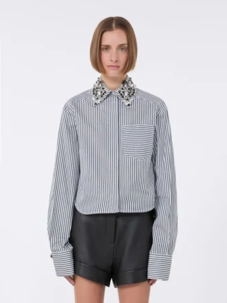 Chemise courte en popeline rayée, noire
