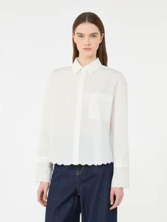 Chemise en coton à poche poitrine, ivoire