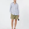 Chemise en coton rayée avec dentelle ajourée, bleu marine Chemise en coton rayée avec dentelle ajourée, bleu marine