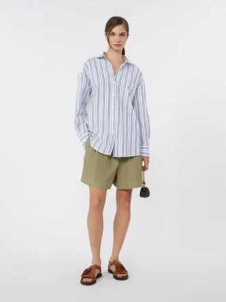 Chemise en coton rayée avec dentelle ajourée, bleu marine