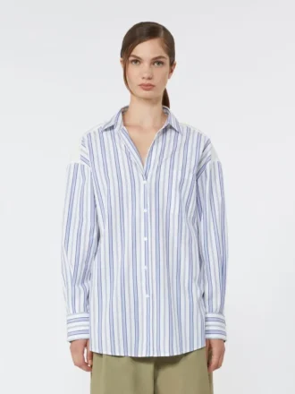Chemise en coton rayée avec dentelle ajourée, bleu marine
