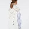 Chemise en coton rayée avec dentelle ajourée, bleu marine Chemise en coton rayée avec dentelle ajourée, bleu marine