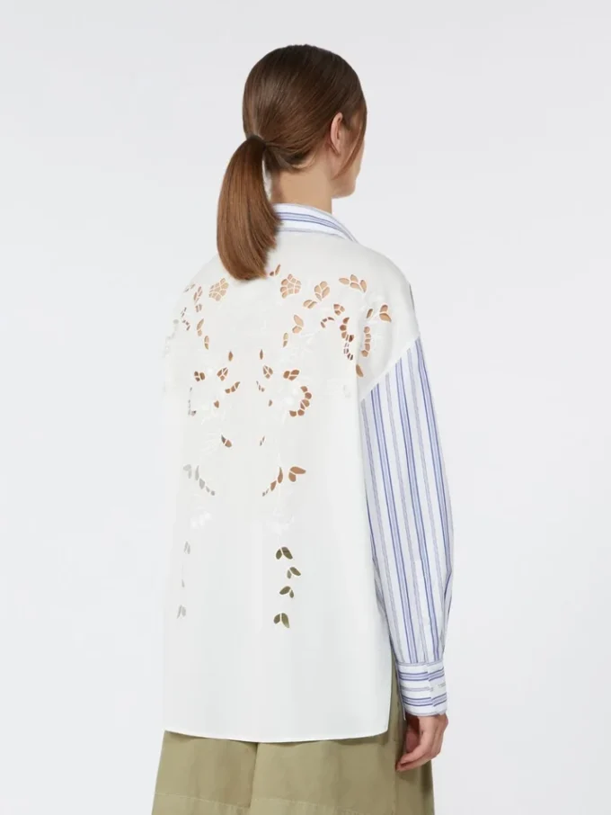 Chemise en coton rayée avec dentelle ajourée, bleu marine Chemise en coton rayée avec dentelle ajourée, bleu marine