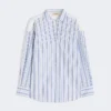 Chemise en coton rayée avec dentelle ajourée, bleu marine Chemise en coton rayée avec dentelle ajourée, bleu marine
