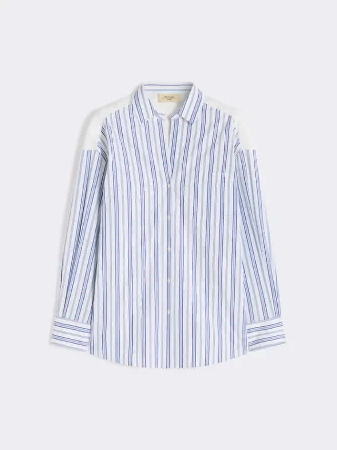 Chemise en coton rayée avec dentelle ajourée, bleu marine Chemise en coton rayée avec dentelle ajourée, bleu marine