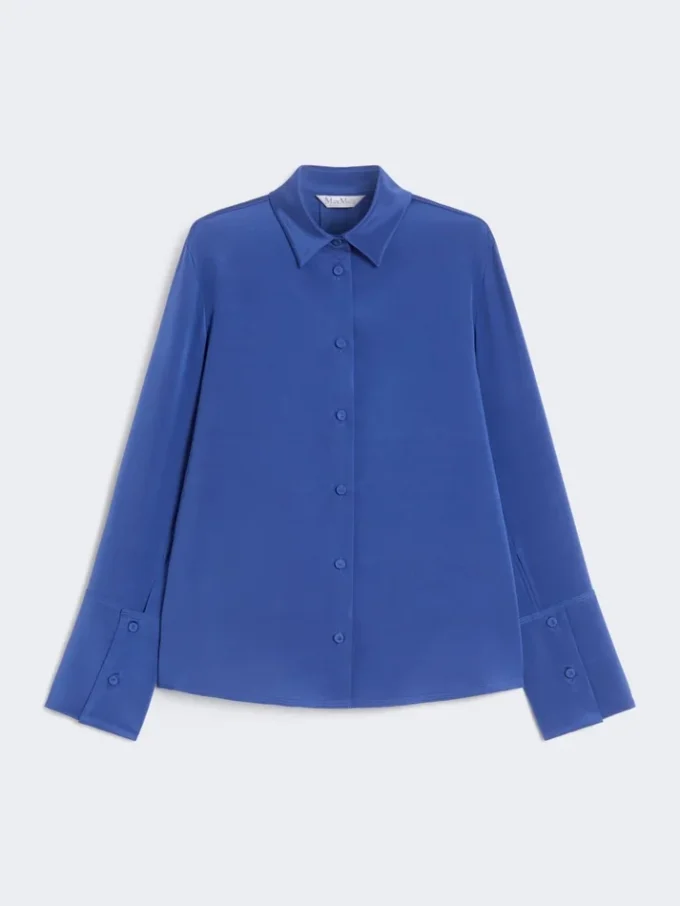 Chemise en crêpe de Chine de soie, bleu barbeau Chemise en crêpe de Chine de soie, bleu barbeau