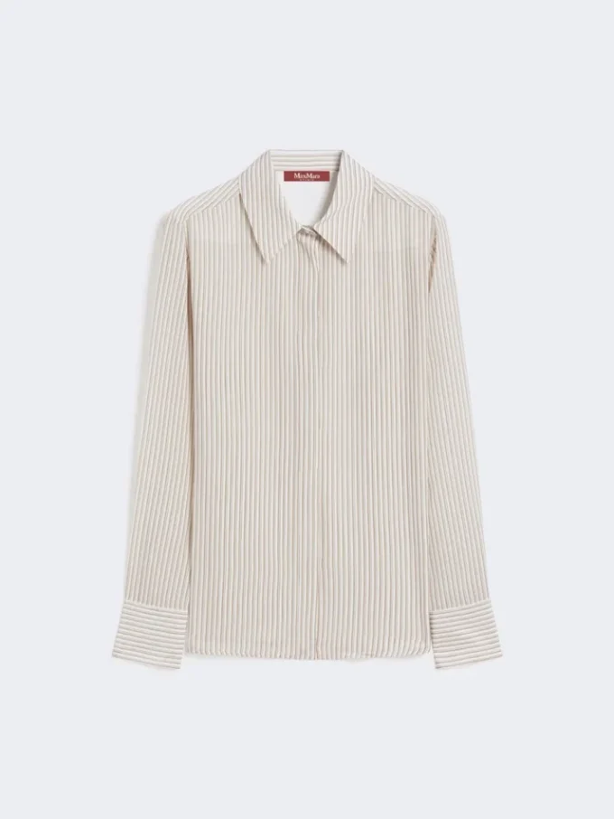 Chemise en crêpe de Chine imprimée, couleur camel Chemise en crêpe de Chine imprimée, couleur camel