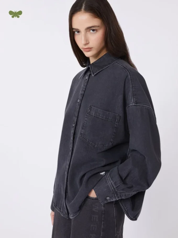 Chemise en denim de coton, noire Chemise en denim de coton, noire