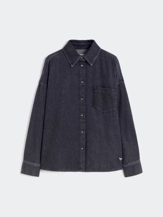 Chemise en denim de coton, noire Chemise en denim de coton, noire