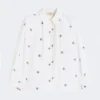 Chemise en popeline avec broderies, blanche Chemise en popeline avec broderies, blanche