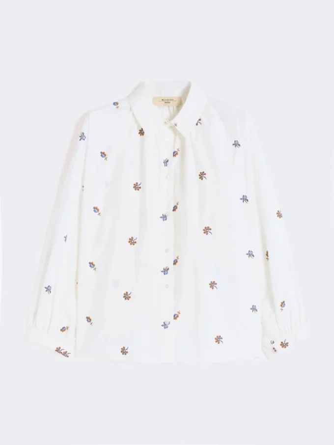 Chemise en popeline avec broderies, blanche Chemise en popeline avec broderies, blanche