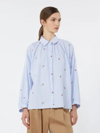 Chemise en popeline avec broderies, bleu clair