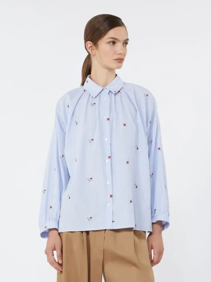 Chemise en popeline avec broderies, bleu clair Chemise en popeline avec broderies, bleu clair