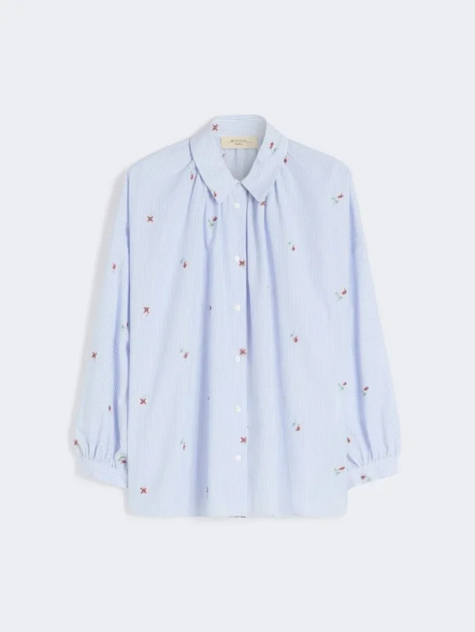Chemise en popeline avec broderies, bleu clair Chemise en popeline avec broderies, bleu clair