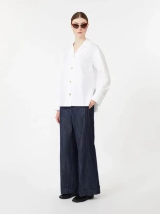 Pantalon droit en denim de coton et lin, bleu nuit Pantalon droit en denim de coton et lin, bleu nuit