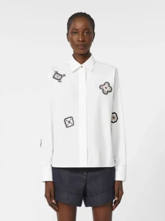 Chemise en popeline brodée, blanc optique