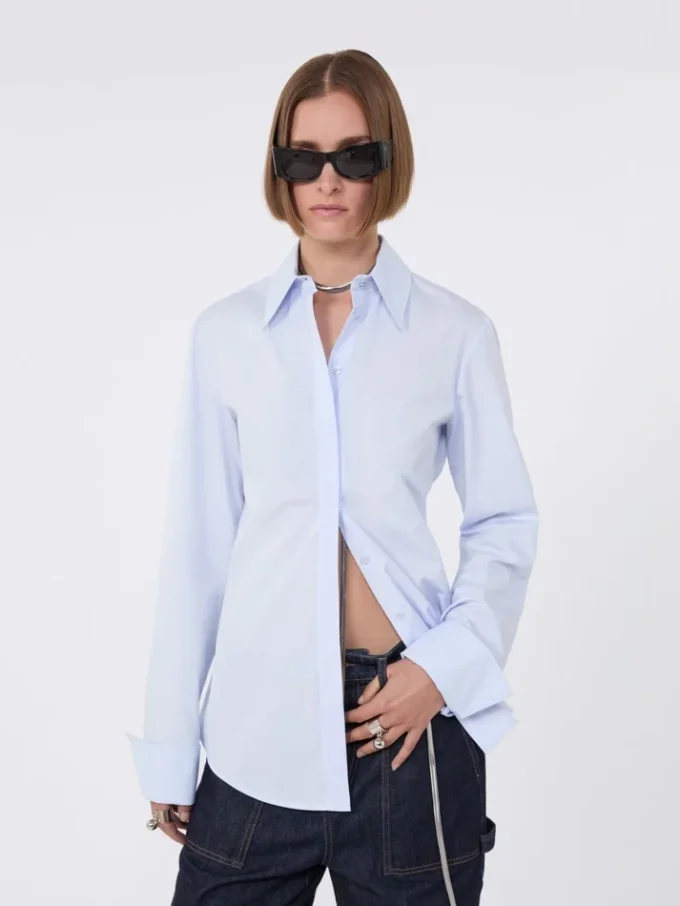 Chemise en popeline de coton, bleu avio Chemise en popeline de coton, bleu avio