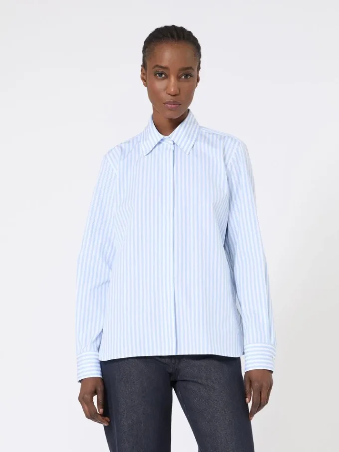 Chemise en popeline rayée, bleu clair