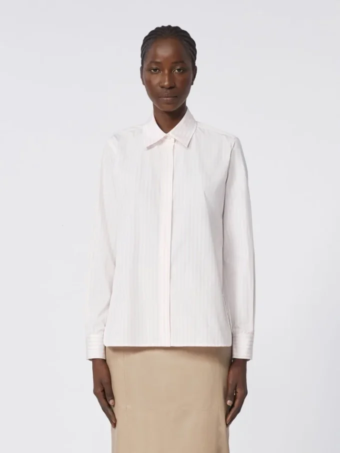 Chemise en popeline rayée, rose