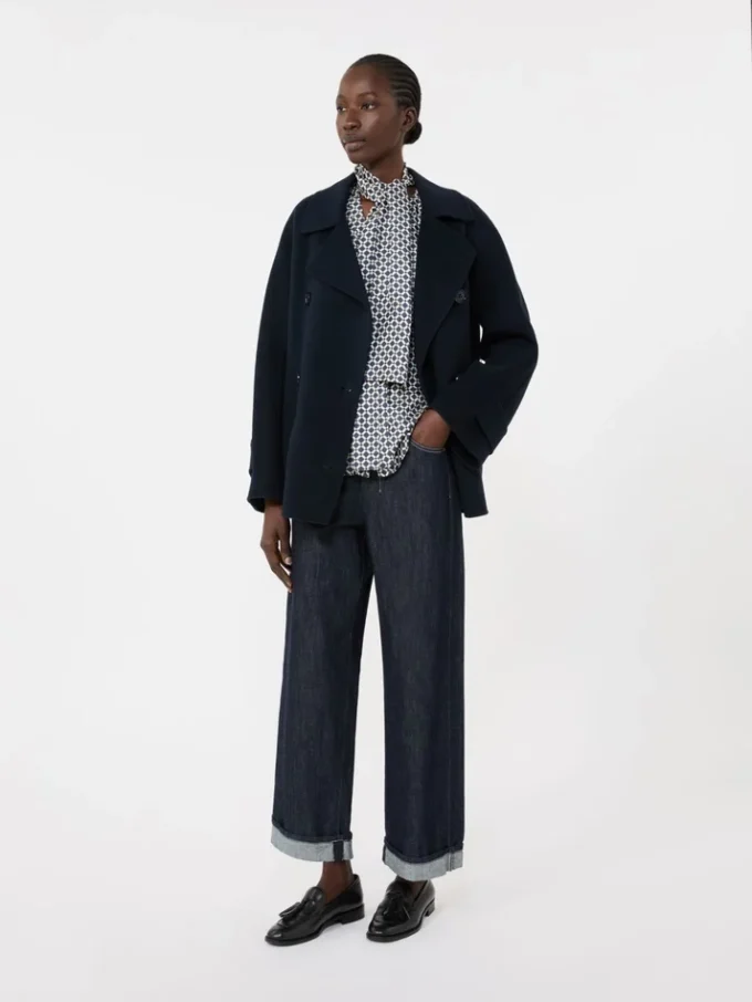 Chemise en soie imprimée, bleu nuit Chemise en soie imprimée, bleu nuit