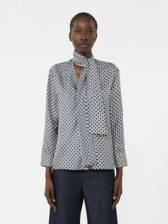 Chemise en soie imprimée, bleu nuit