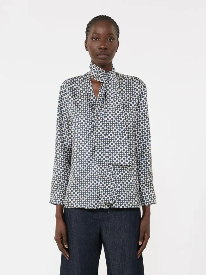 Chemise en soie imprimée, bleu nuit Chemise en soie imprimée, bleu nuit