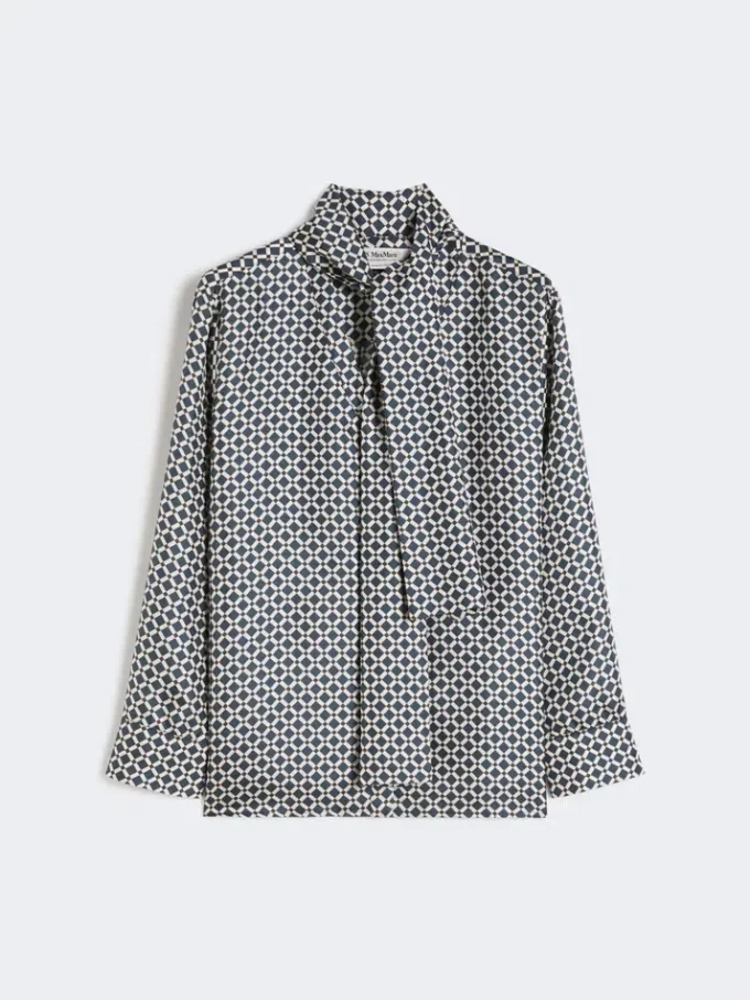 Chemise en soie imprimée, bleu nuit Chemise en soie imprimée, bleu nuit