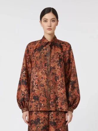 Chemise en soie imprimée à la coupe ample, couleur terre cuite