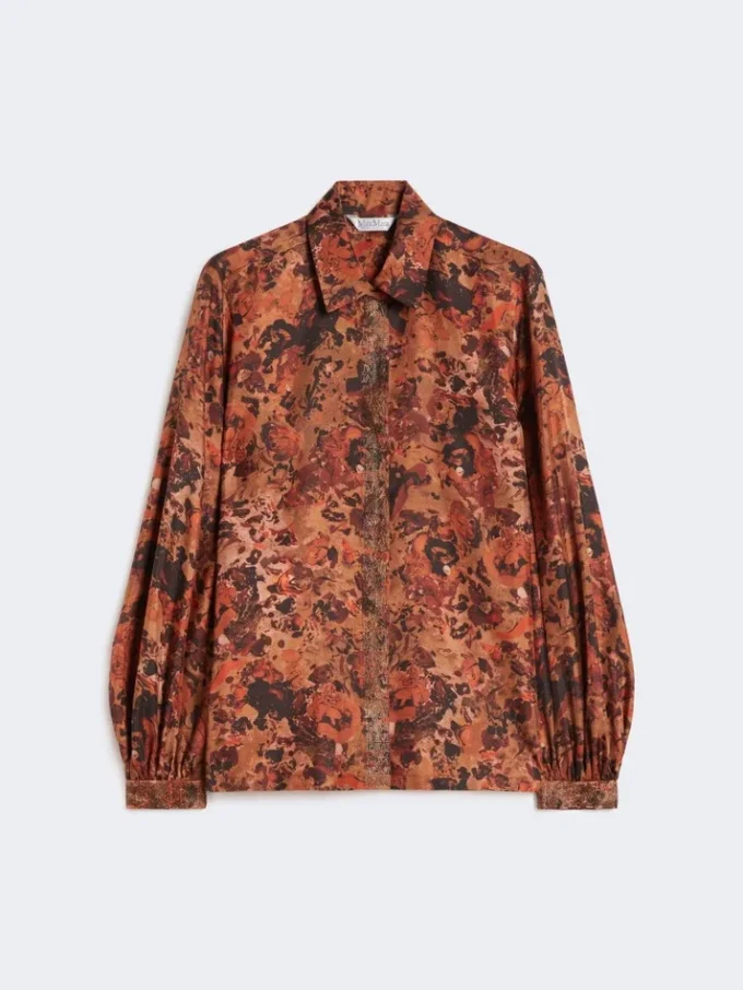 Chemise en soie imprimée à la coupe ample, couleur terre cuite