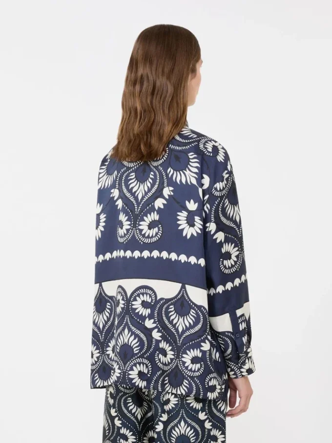 Chemise en soie imprimée à motif patchwork, bleu marine