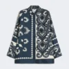Chemise en soie imprimée à motif patchwork, bleu marine