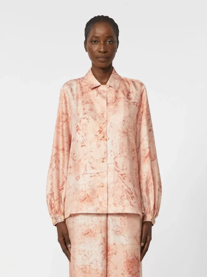Chemise en soie imprimée, rose