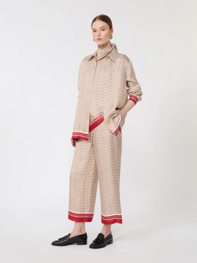 Pantalon en soie imprimée, rouge Pantalon en soie imprimée, rouge