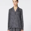 Chemise en soie imprimée semi-ajustée, bleu outremer