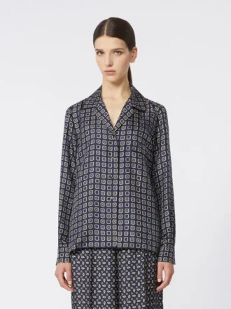 Chemise en soie imprimée semi-ajustée, bleu outremer