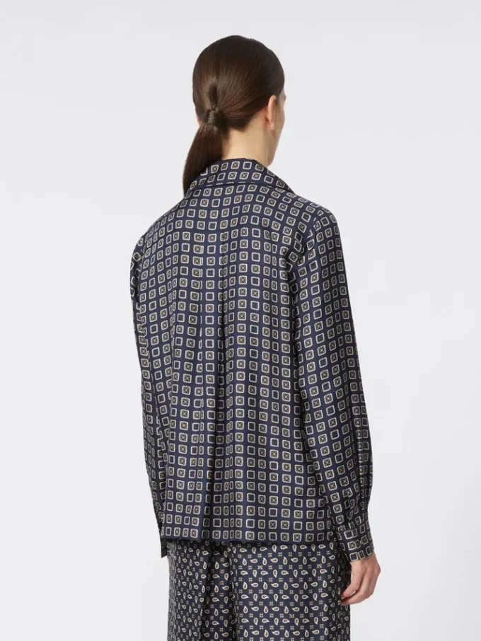 Chemise en soie imprimée semi-ajustée, bleu outremer