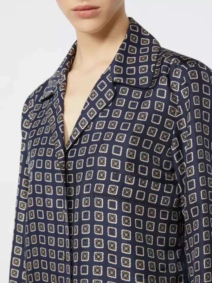 Chemise en soie imprimée semi-ajustée, bleu outremer