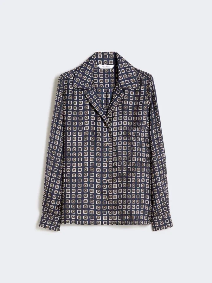 Chemise en soie imprimée semi-ajustée, bleu outremer