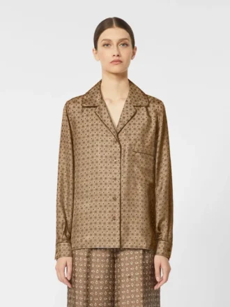 Chemise en soie imprimée semi-ajustée, couleur boue