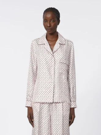 Chemise en soie imprimée semi-ajustée, rose