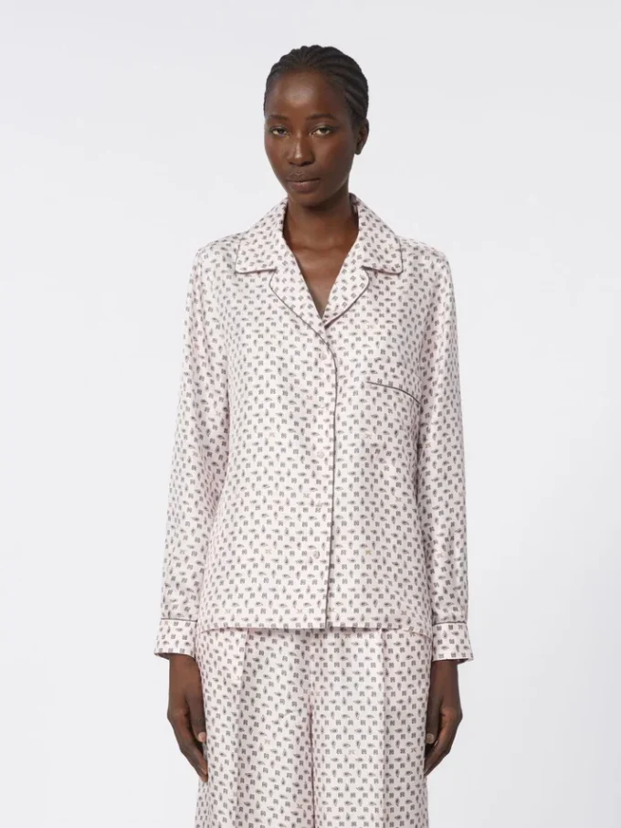 Chemise en soie imprimée semi-ajustée, rose Chemise en soie imprimée semi-ajustée, rose