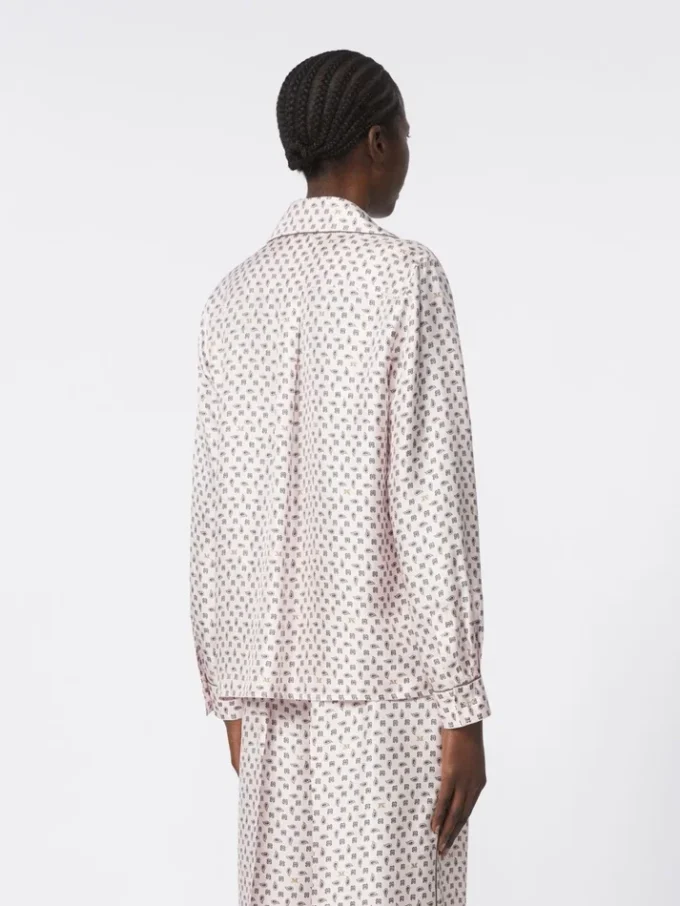 Chemise en soie imprimée semi-ajustée, rose Chemise en soie imprimée semi-ajustée, rose