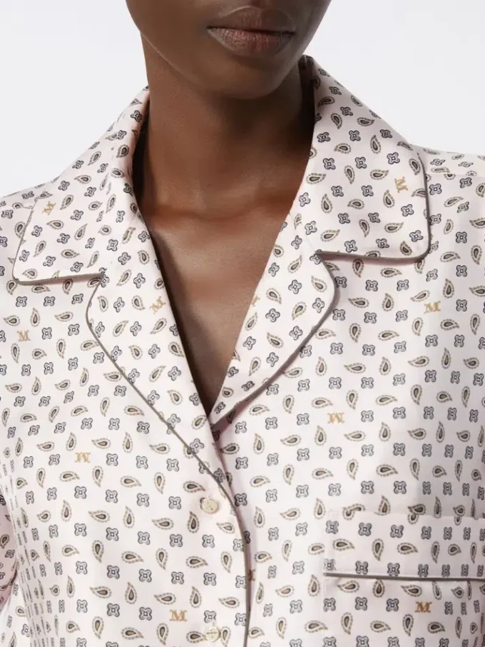Chemise en soie imprimée semi-ajustée, rose Chemise en soie imprimée semi-ajustée, rose