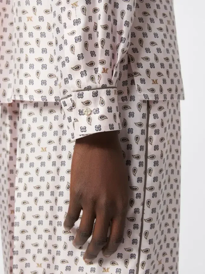 Chemise en soie imprimée semi-ajustée, rose Chemise en soie imprimée semi-ajustée, rose