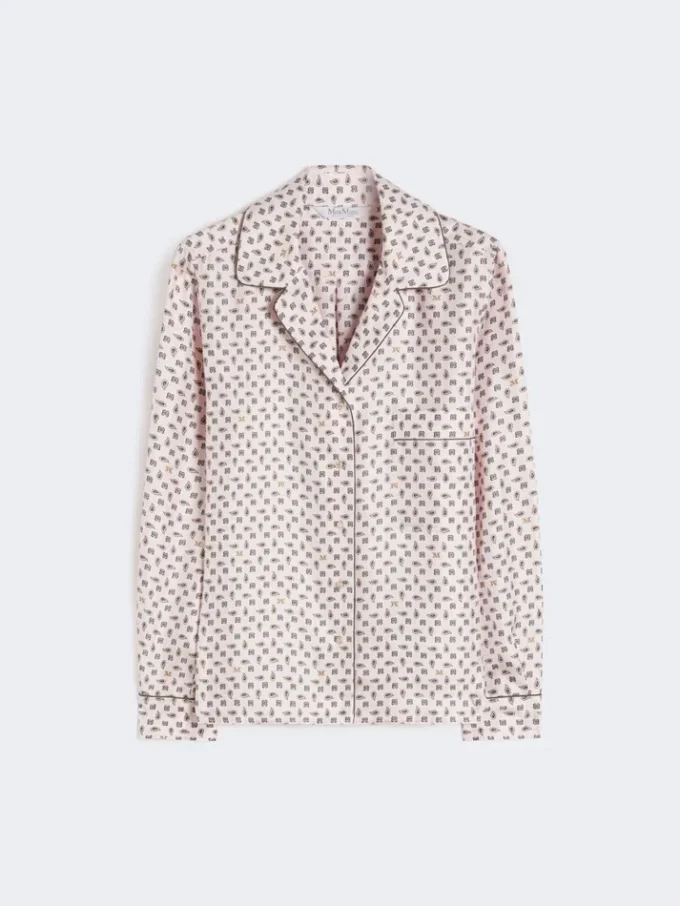 Chemise en soie imprimée semi-ajustée, rose Chemise en soie imprimée semi-ajustée, rose