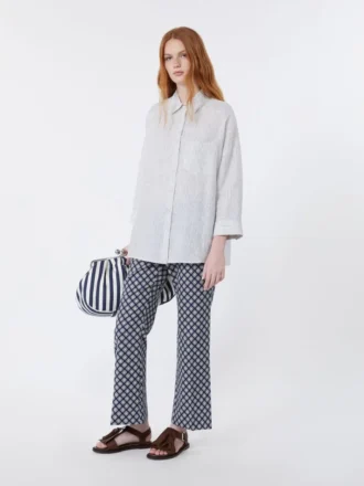 Chemise en toile de lin rayée, bleu marine Chemise en toile de lin rayée, bleu marine
