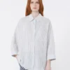 Chemise en toile de lin rayée, bleu marine Chemise en toile de lin rayée, bleu marine