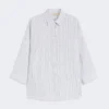 Chemise en toile de lin rayée, bleu marine Chemise en toile de lin rayée, bleu marine
