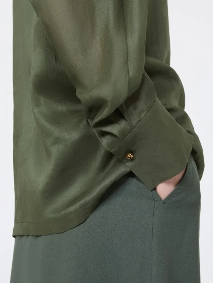 Chemise en toile de ramie, kaki