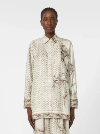 Chemise en twill de soie imprimé, ivoire